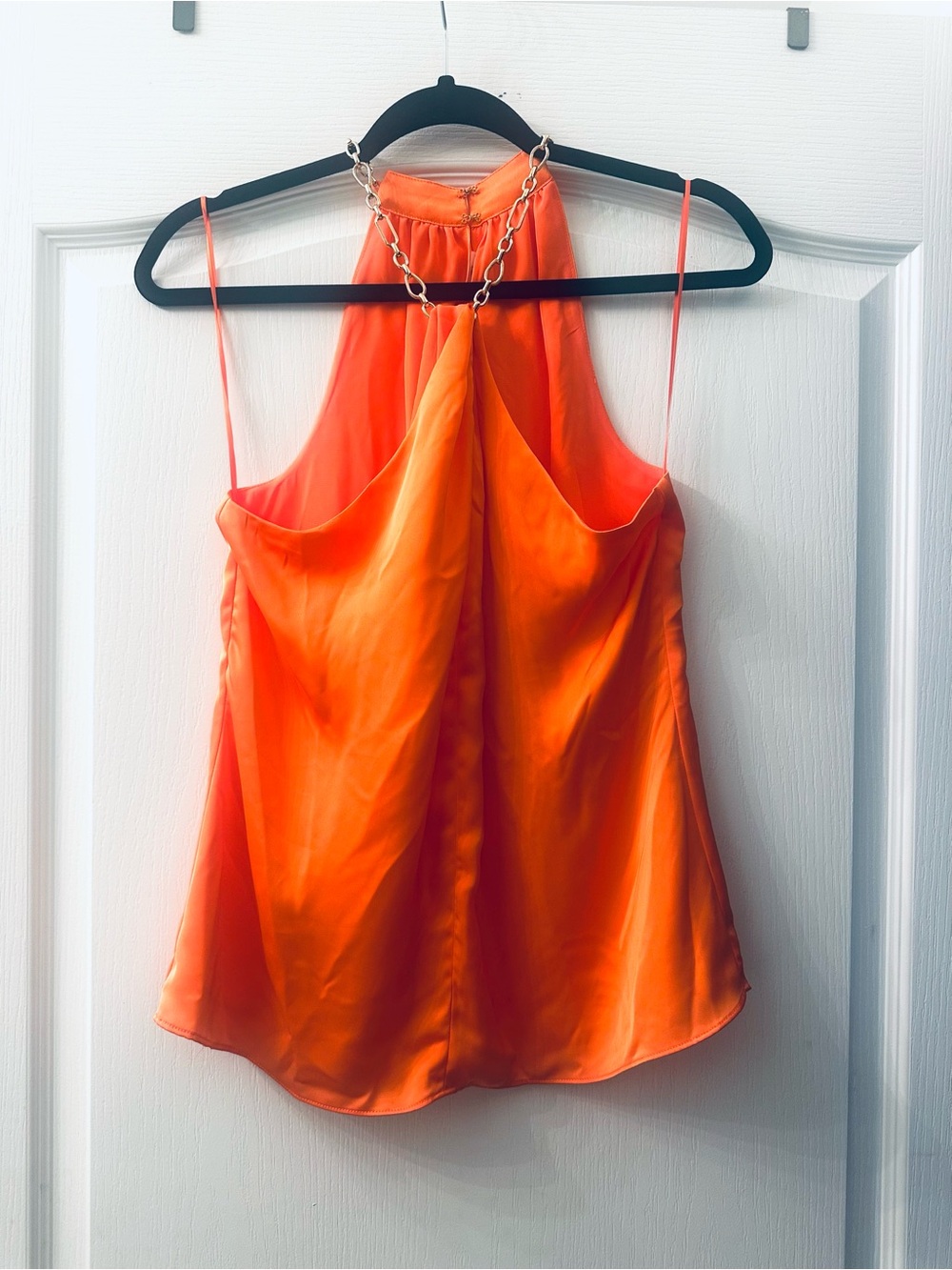 Ramy Brook Orange Satin Halter Cami with Chain Strap XS